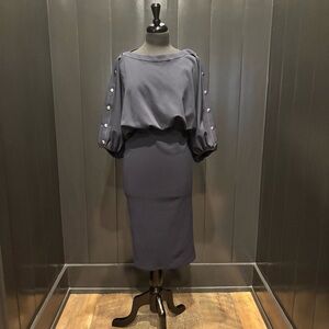 Elegant Asos Navy Dress with Button accents on Sleeves